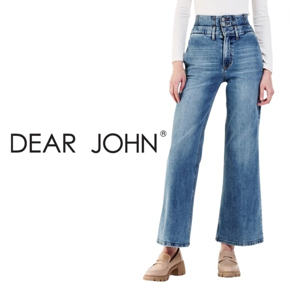 DEAR JOHN Flared Wide Leg Wyat Landmark Double Waistband Jeans - Size 27 - Picture 1 of 15